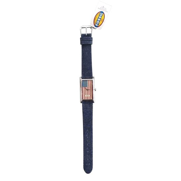FOSSIL Watch JR-8059 Patriotic US Flag Quartz Stainless Steel Denim Leather - Picture 3 of 8